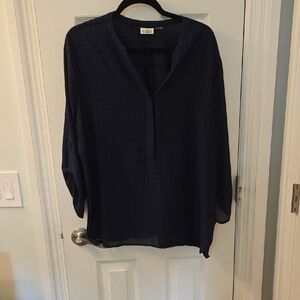 Cato Blue 3/4 Sleeve Mandarin Collar Blouse (#6)